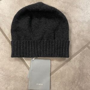 MALO Ribbed Trim Dark Grey Italian  Cashmere Beanie Unisex OS